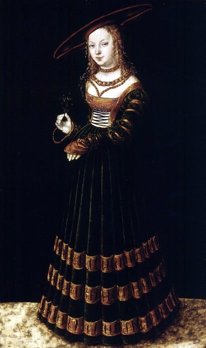 Portræt af en pige med glem mig ikke af Lucas Cranach the Elder