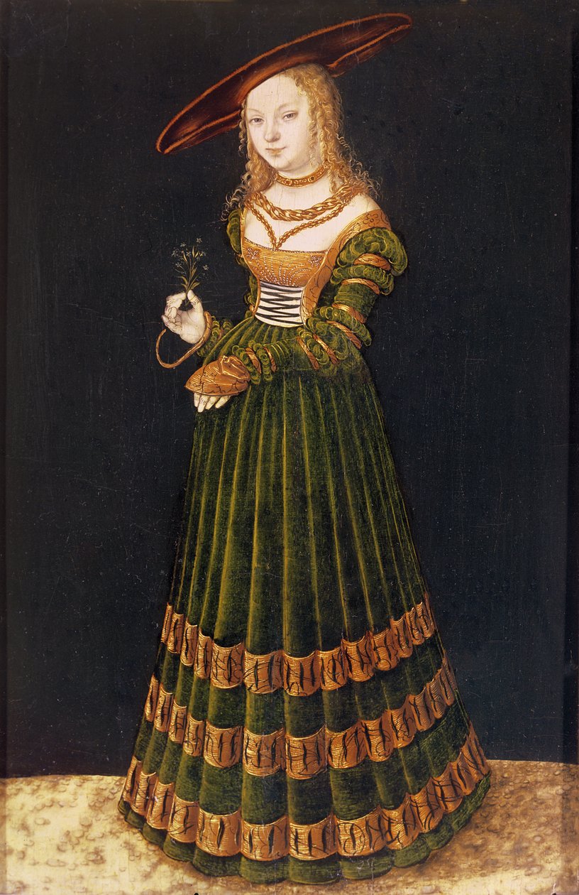 Ung pige holder blomster, 1526 af Lucas Cranach the Elder