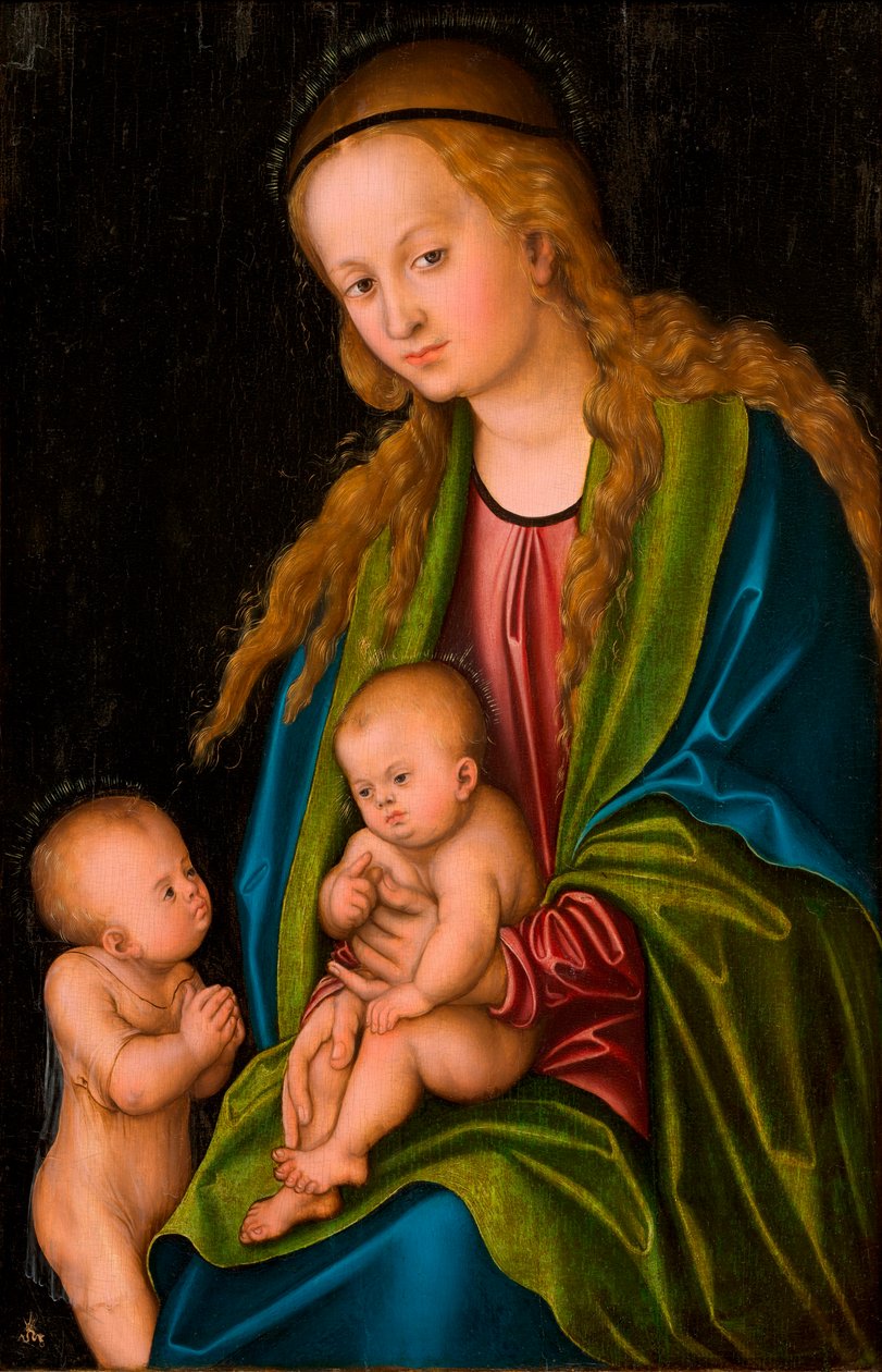 Madonna/Jomfru og barn med spædbarnet Johannes Døberen af Lucas Cranach the Elder