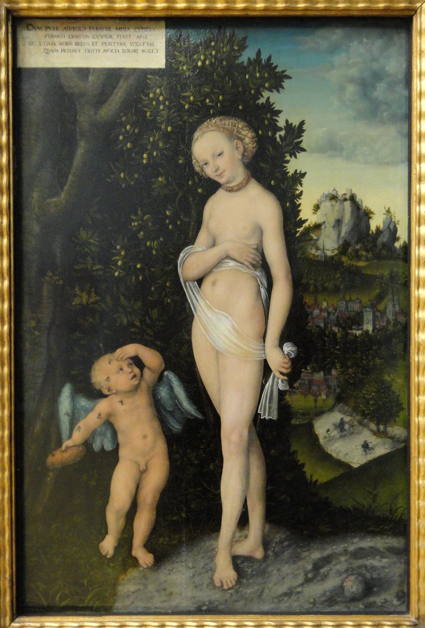 Venus og Amor, honningtyven af Lucas Cranach the Elder