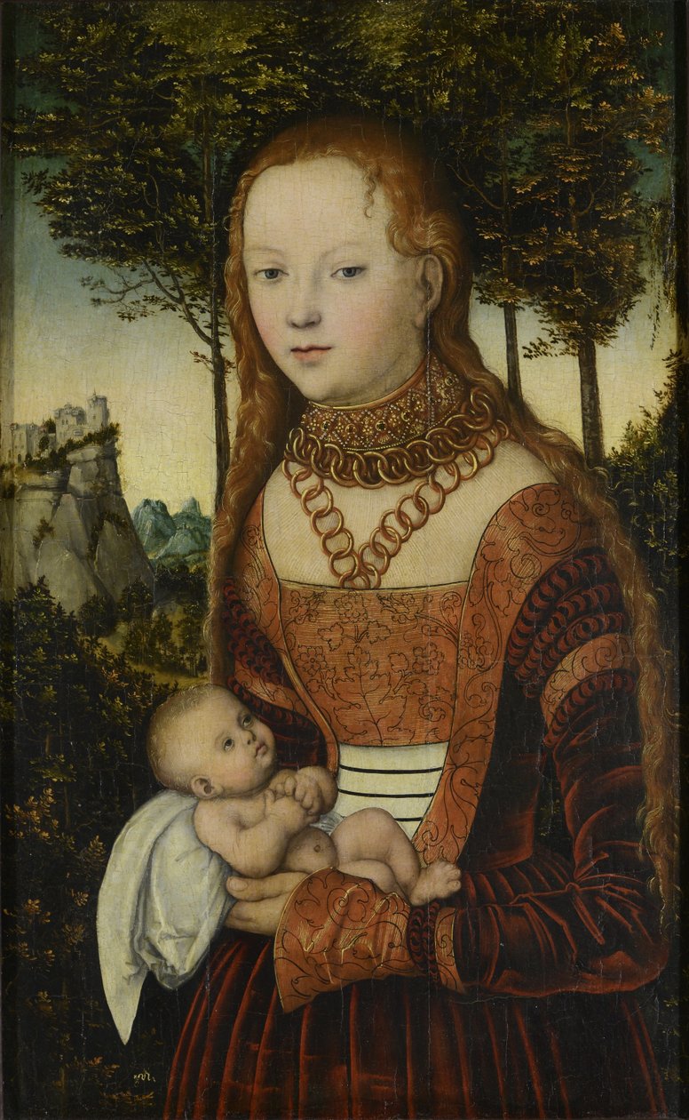 Ung mor med barn af Lucas Cranach the Elder