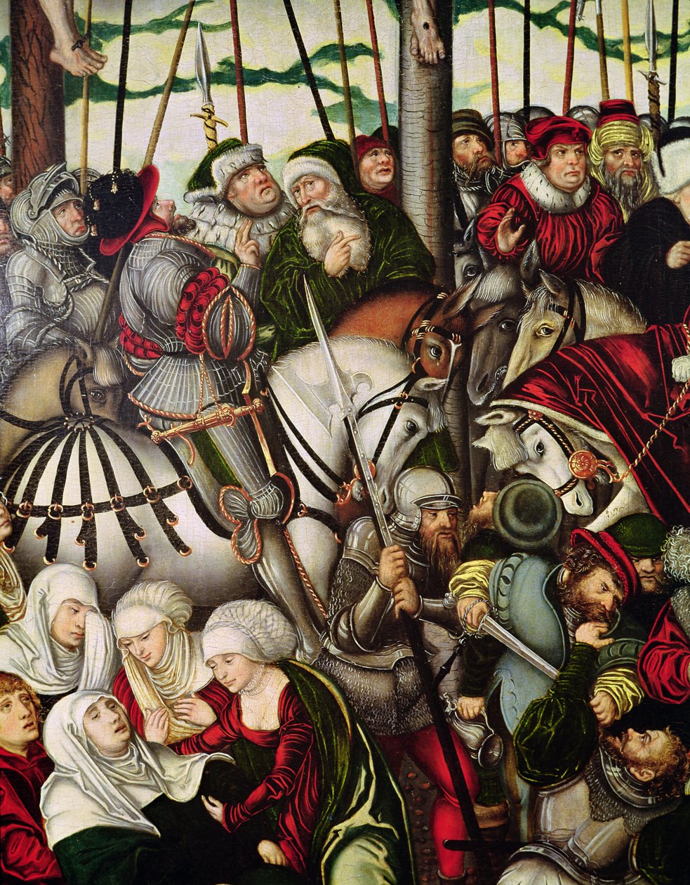 Golgata (detalje af mængden ved foden af korset) af Lucas Cranach the Elder