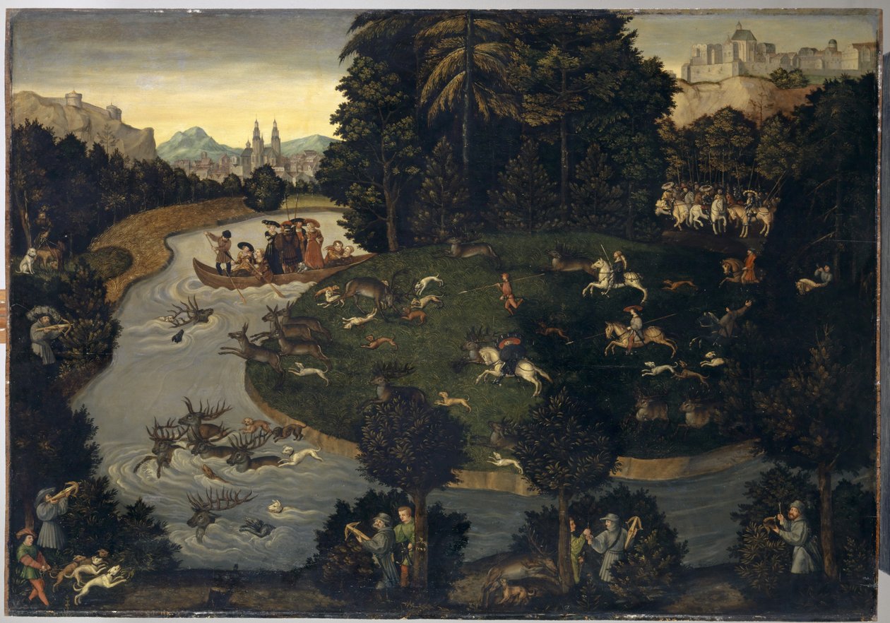 Deer Hunt of Frederick The Wise med kejser Maximilian I, ca. 1600 af Lucas Cranach the Elder
