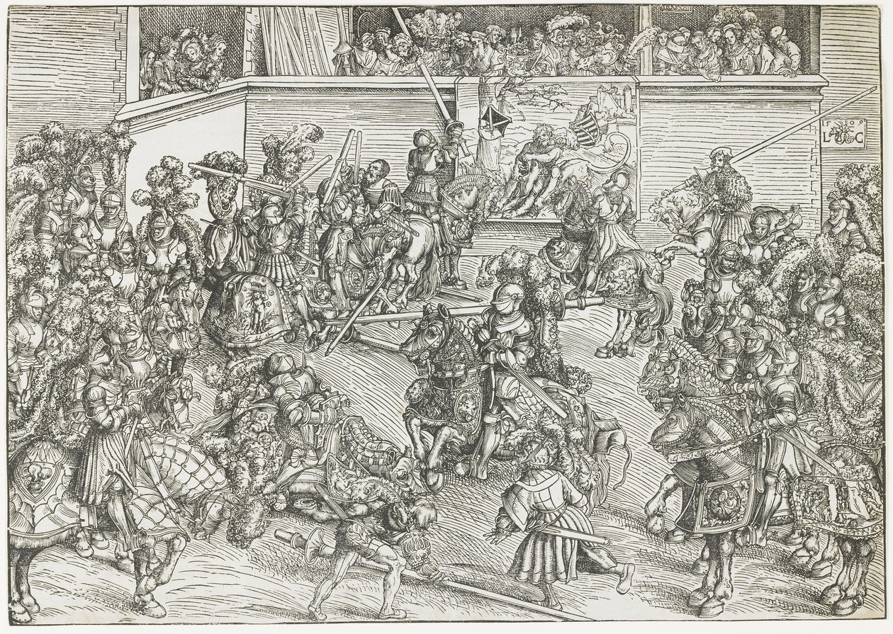 Den anden turnering med gobelin af Samson og løven, 1509 af Lucas Cranach the Elder