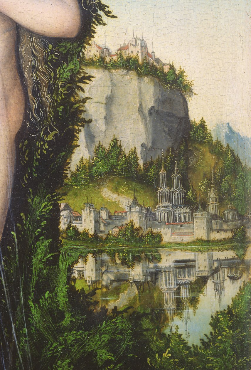 Venus står i et landskab, detalje af landskabet, 1529, af Lucas Cranach the Elder