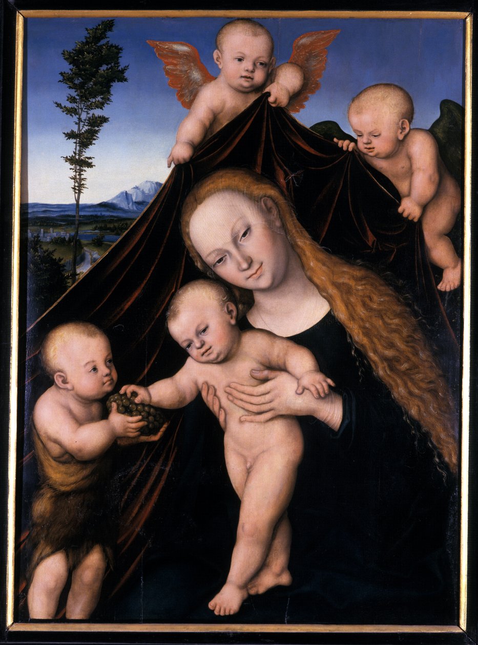 Madonna og barn med Johannes Døberen, 1534 af Lucas the Younger Cranach