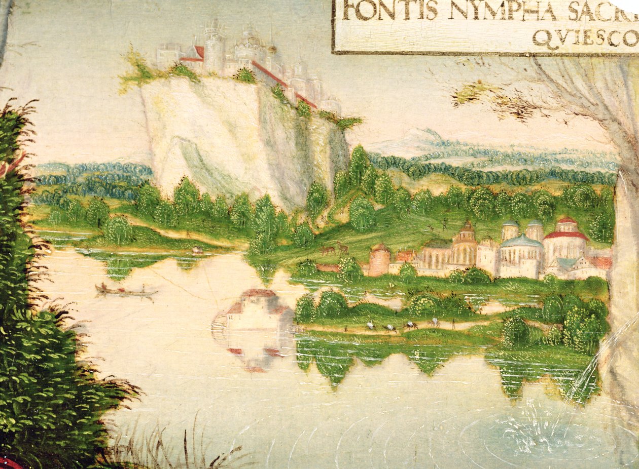 Landskab, detalje af Resting Naiad (se 247410) af Lucas the Younger studio of Cranach