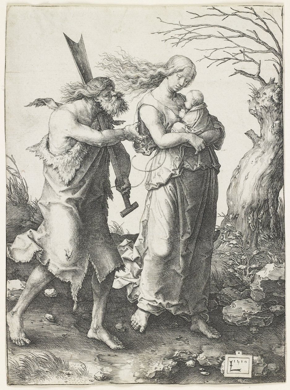 Adam og Eva efter deres fordrivelse fra Paradiset, 1510 af Lucas van Leyden