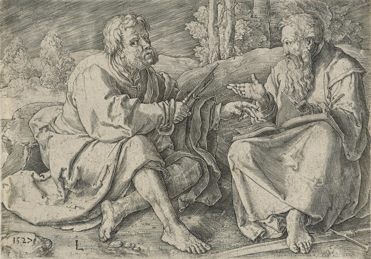 St. Peter og St. Paul i et landskab, ca. 1527 (gravering på lagt papir) af Lucas van Leyden