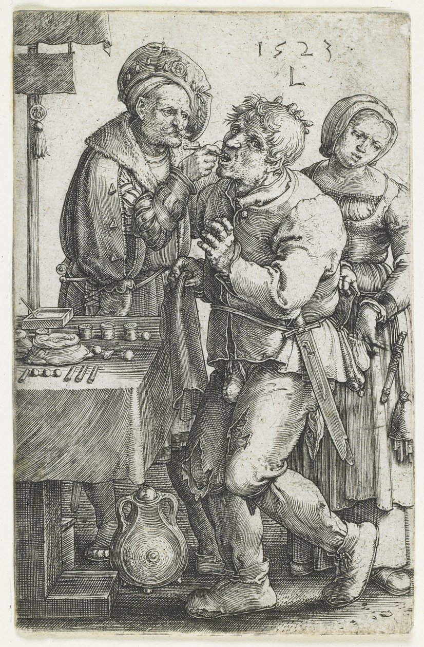 Tandlægen, 1523 af Lucas van Leyden