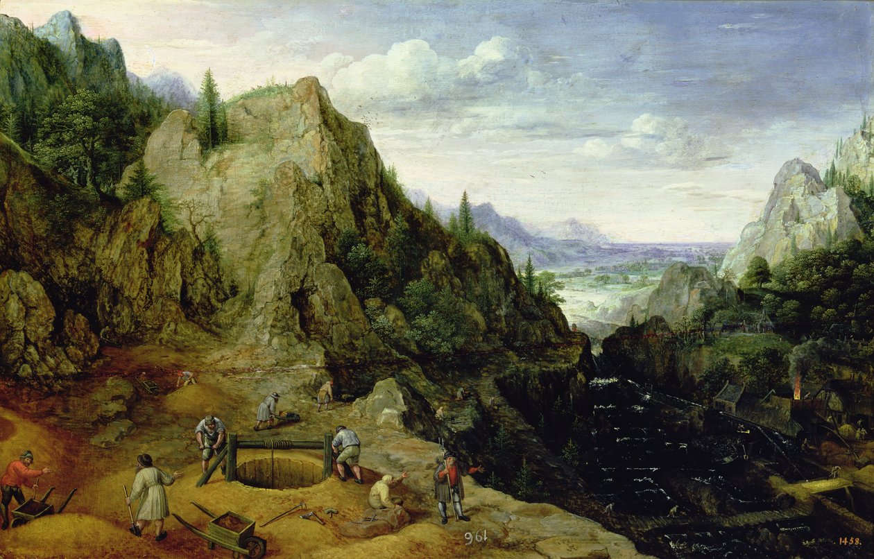 Landskab med et støberi, 1595 af Lucas van Valckenborch