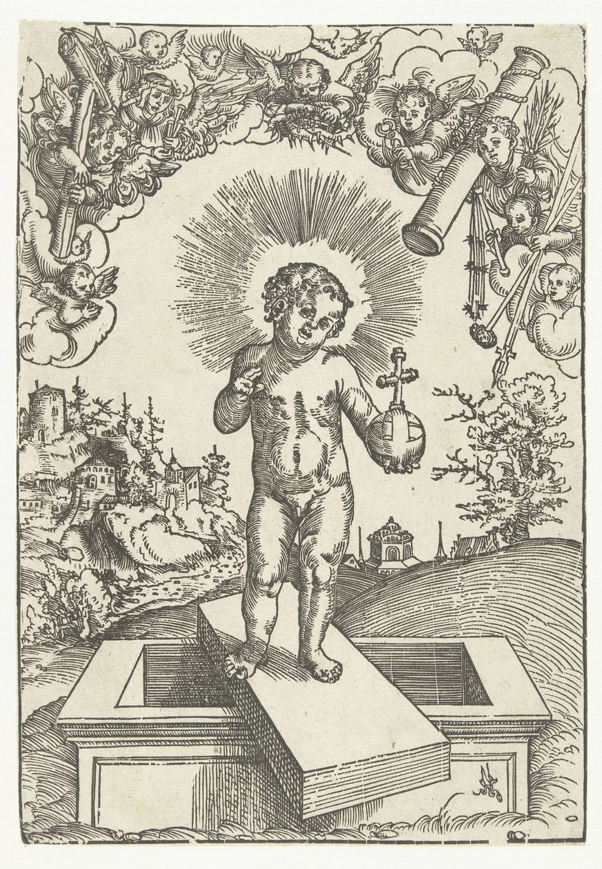 Kristusbarn som forløser omgivet af engle med lidenskabens redskaber af Lucas Cranach
