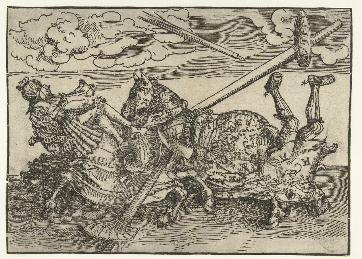 Tysk turnering med to adelsmænd som riddere til hest af Lucas Cranach
