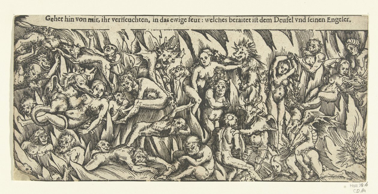 Helvede med dæmoner og de fordømte i den evige ild af Lucas Cranach