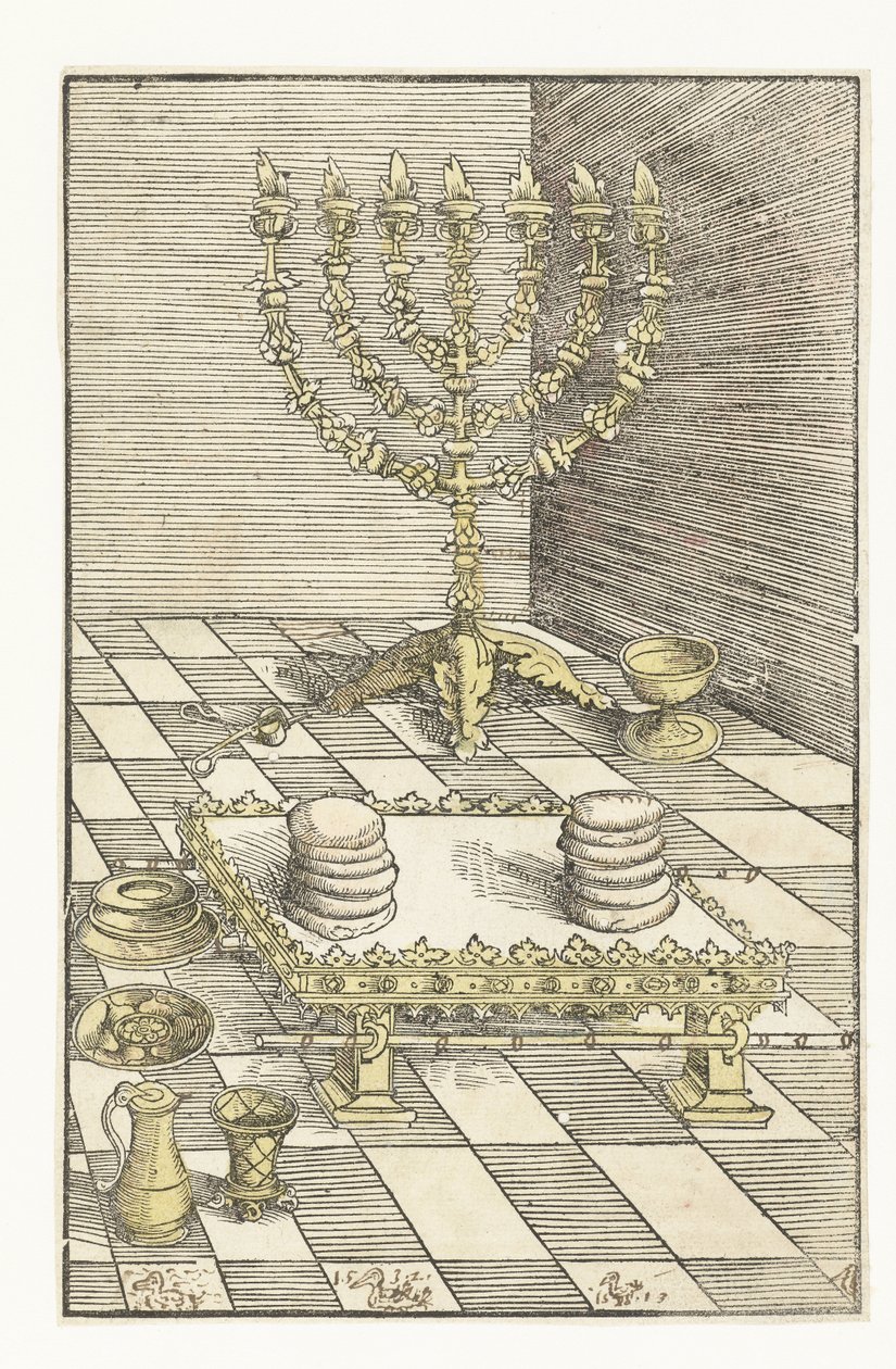 Syvarmet lysestage og bord med showbrødet af Lucas Cranach