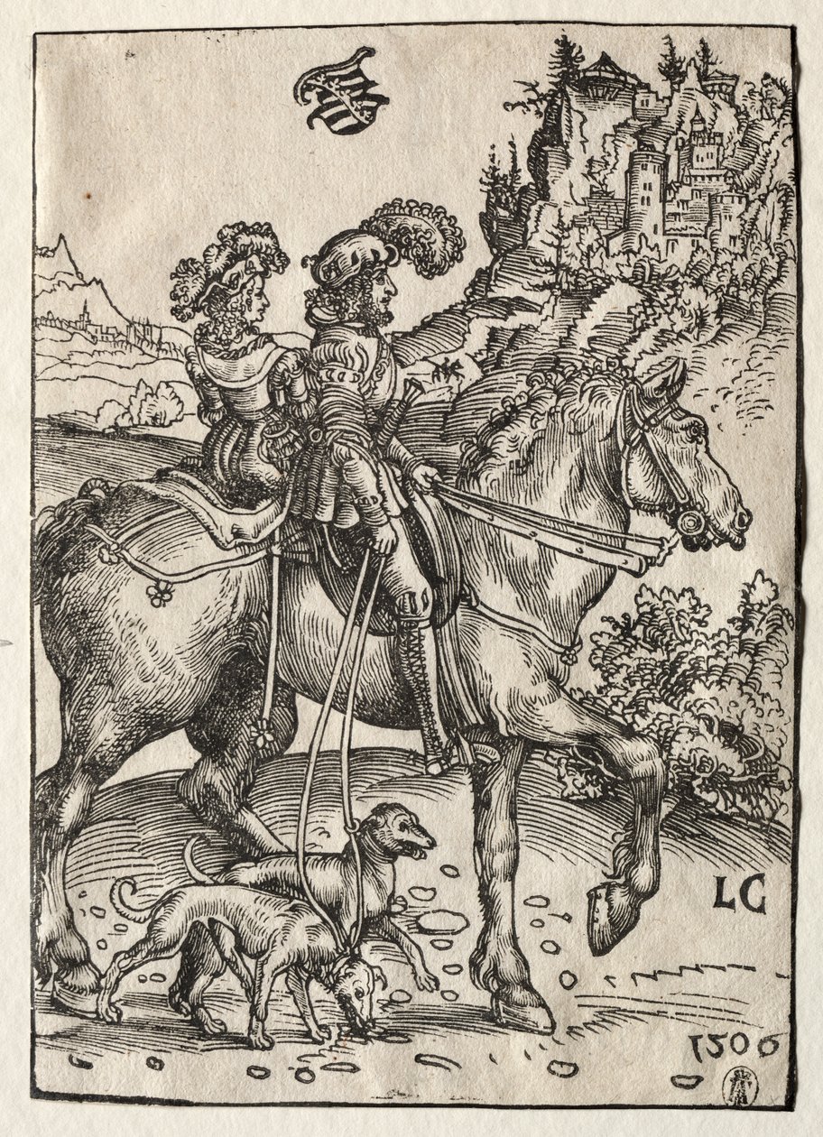En gentleman og en dame rider på jagt af Lucas Cranach