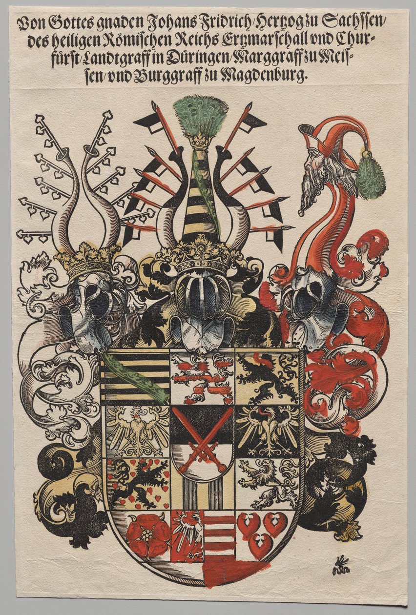 Våbenskjold af John Frederic, kurfyrst af Sachsen, kaldet storsindet af Lucas Cranach