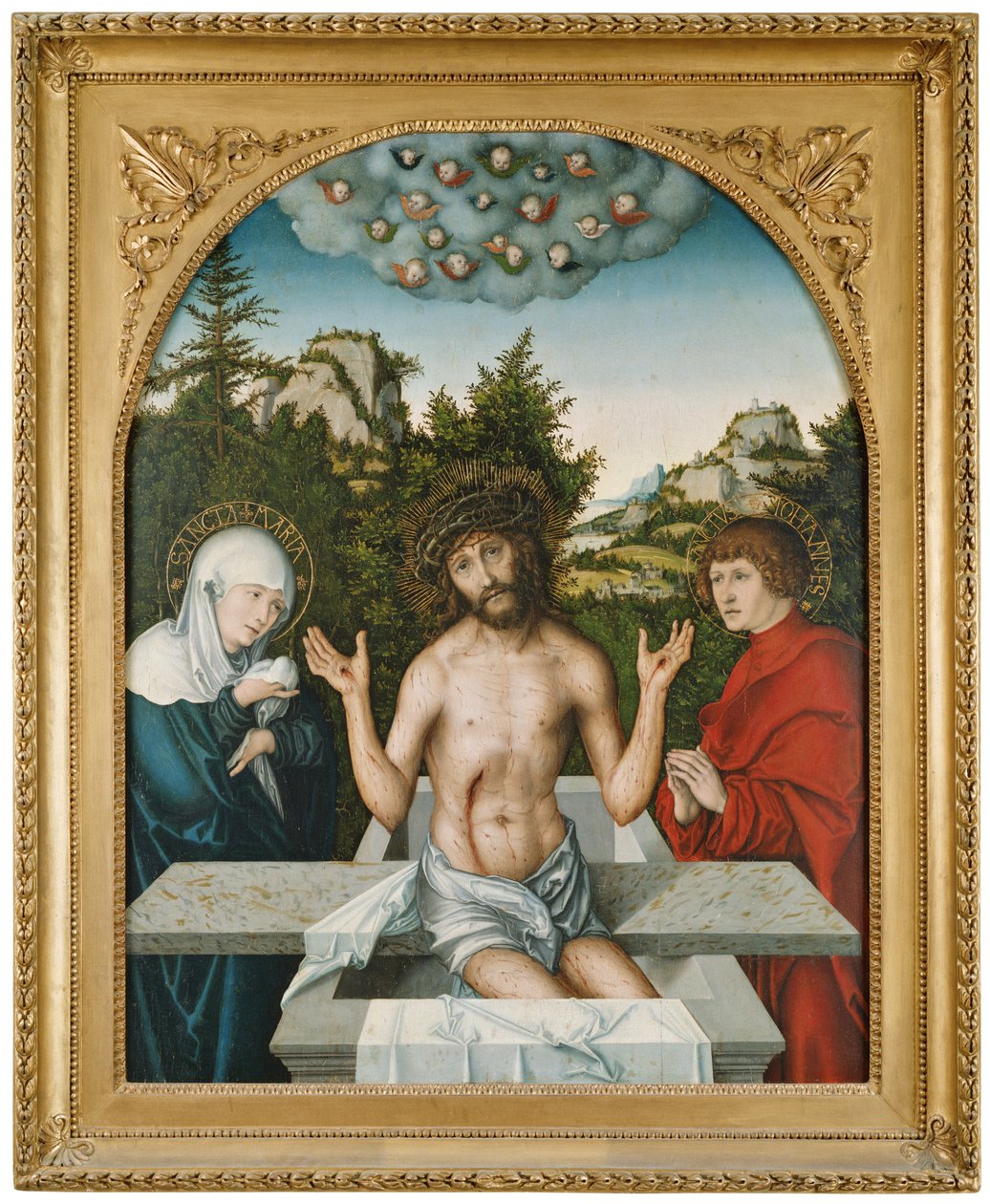 Schmerzensmann zwischen Maria und hl. Johannes af Lucas Cranach