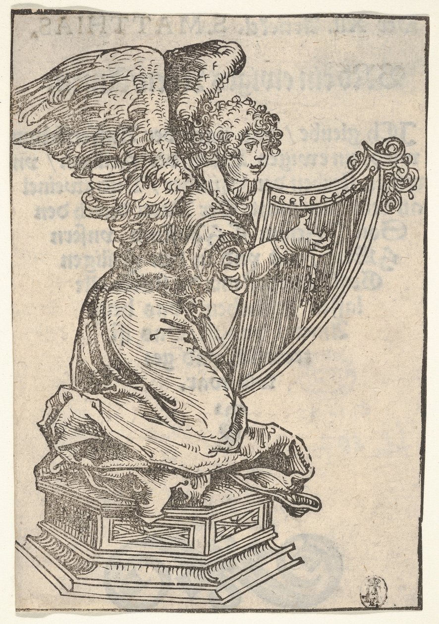En sølvstatuette af en engel, der spiller på harpen, fra den store serie af Wittenberg Reliq..., 1509. af Lucas Cranach the Elder