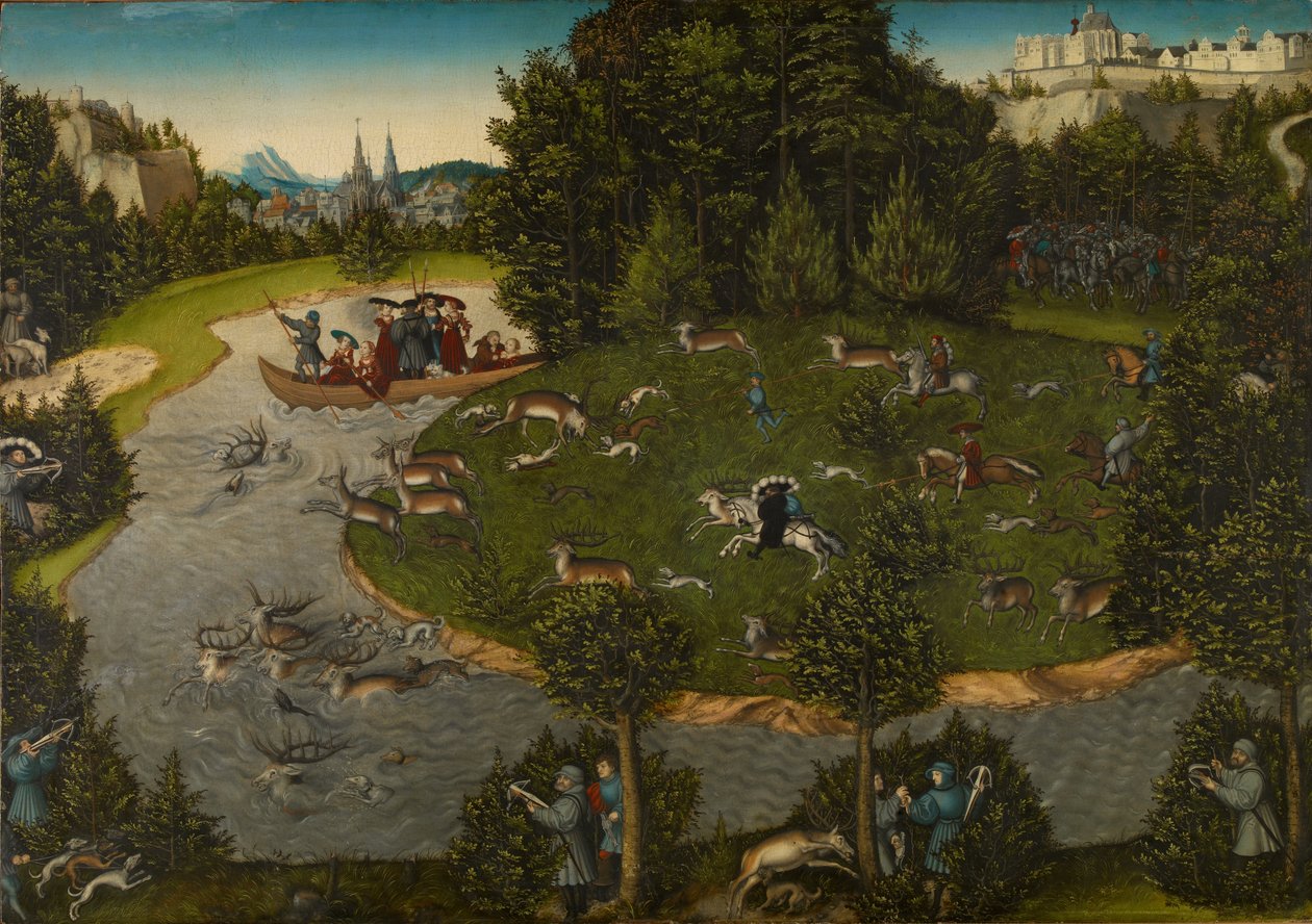 En hjortejagt med kurfyrst Friedrich den Vise af Lucas Cranach the Elder
