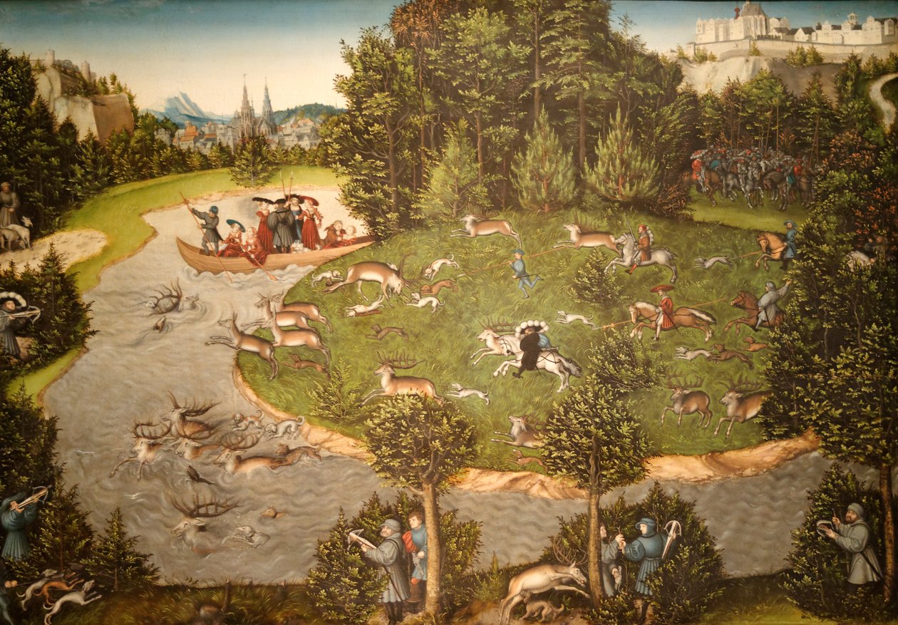 En hjortejagt med kurfyrst Friedrich den Vise af Lucas Cranach the Elder