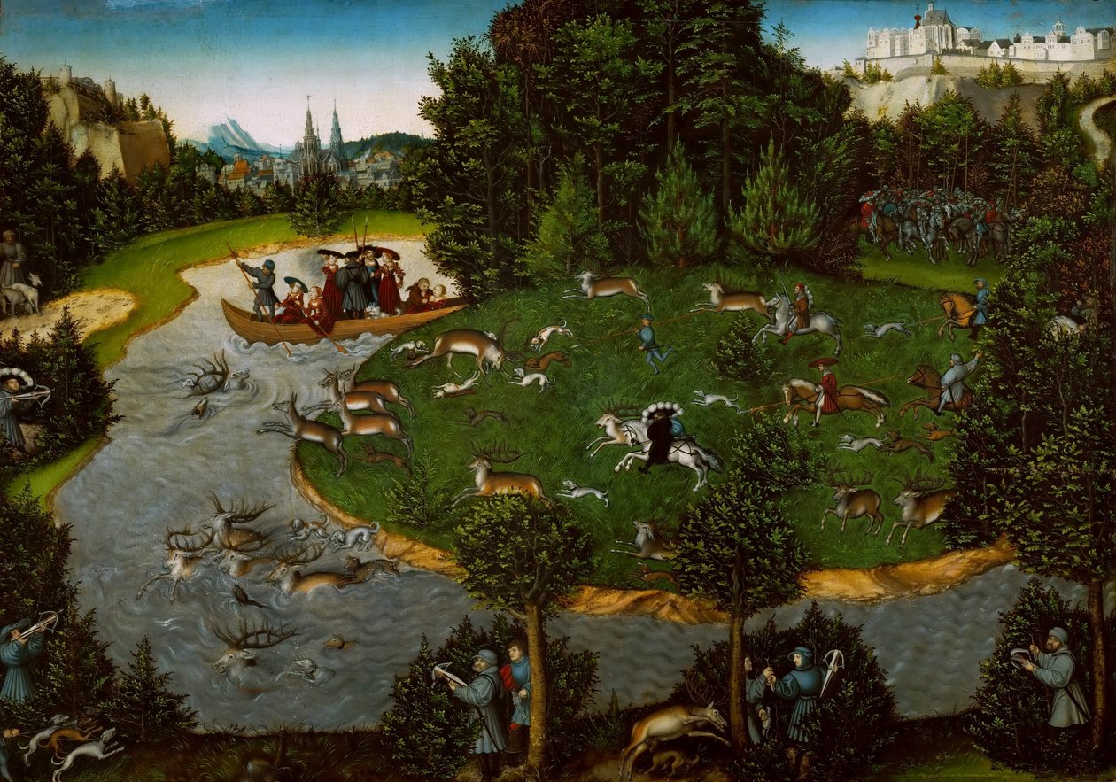 En hjortejagt med kurfyrst Friedrich den Vise af Lucas Cranach the Elder