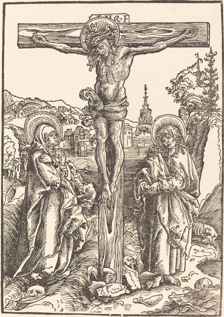 Kristus på korset mellem jomfruen og Johannes af Lucas Cranach the Elder