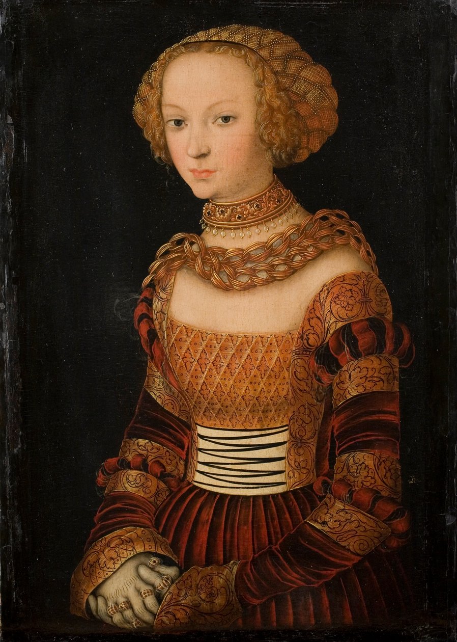 Danish: Portræt af en ung kvinde. Prinsesse Emilie af Sachsen  Portrait of a young woman. Princess Emilia of Saxony af Lucas Cranach the Elder