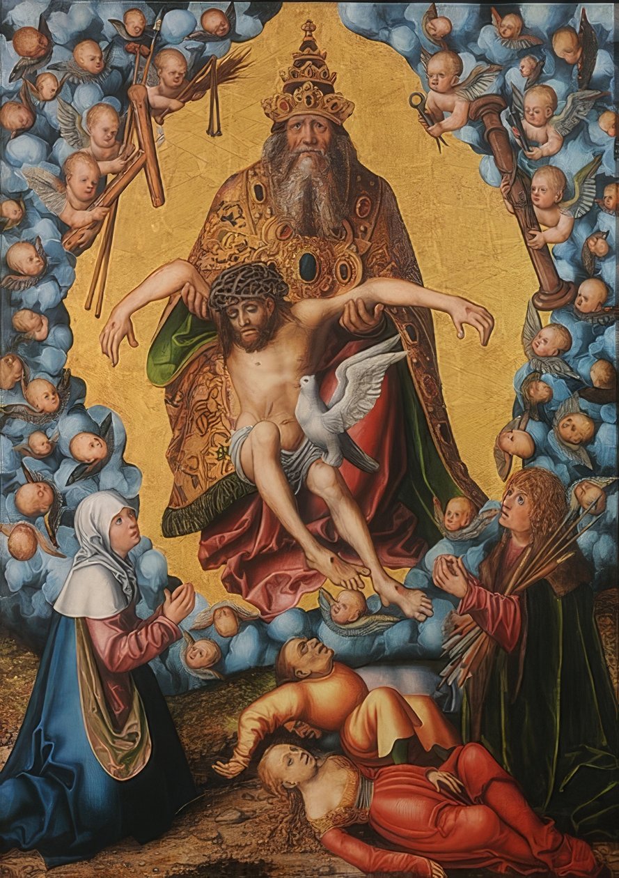 Treenigheden, æret af Maria og Sebastian. Omkring 1515 af Lucas Cranach the Elder