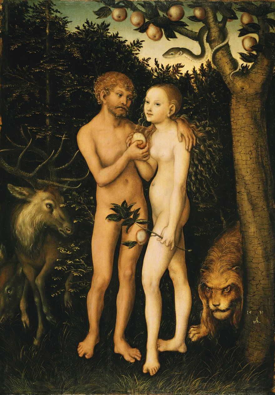 Tysk: Adam og Eva i paradis / Sündenfall Adam und Eva af Lucas Cranach the Elder