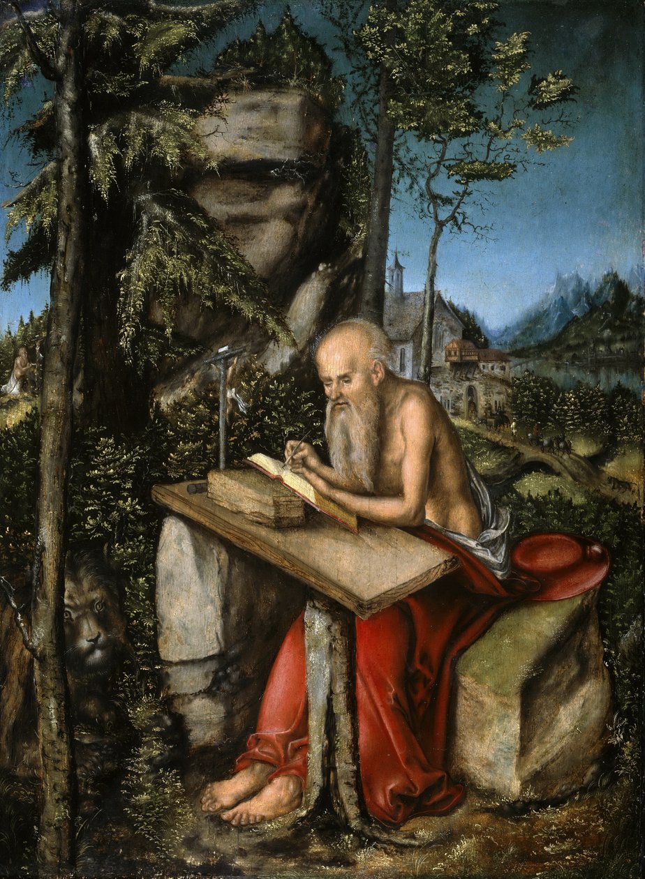 German: St Jerome in Rocky Landscape St Jerome in Rocky Landscape af Lucas Cranach the Elder
