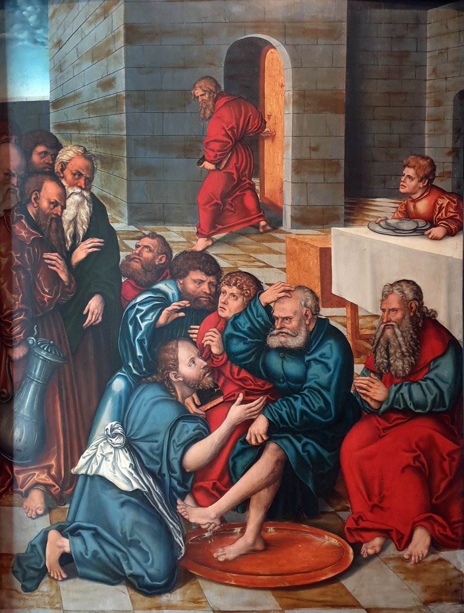 Tysk: Die Fußwaschung der Apostel Passionscyklus: Kristus vasker apostlenes fødder af Lucas Cranach the Elder