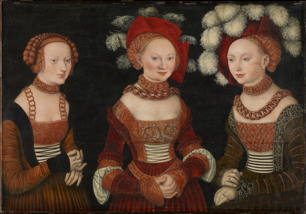 Tysk: Die Prinzessinnen Sibylla (1515-1592), Emilia (1516-1591) und Sidonia (1518-1575) von Sachsen Prinsesserne Sibylla (1515-1592), Emilia (1516-1591) og Sidonia (1518-1575) af Sachsen af Lucas Cranach the Elder