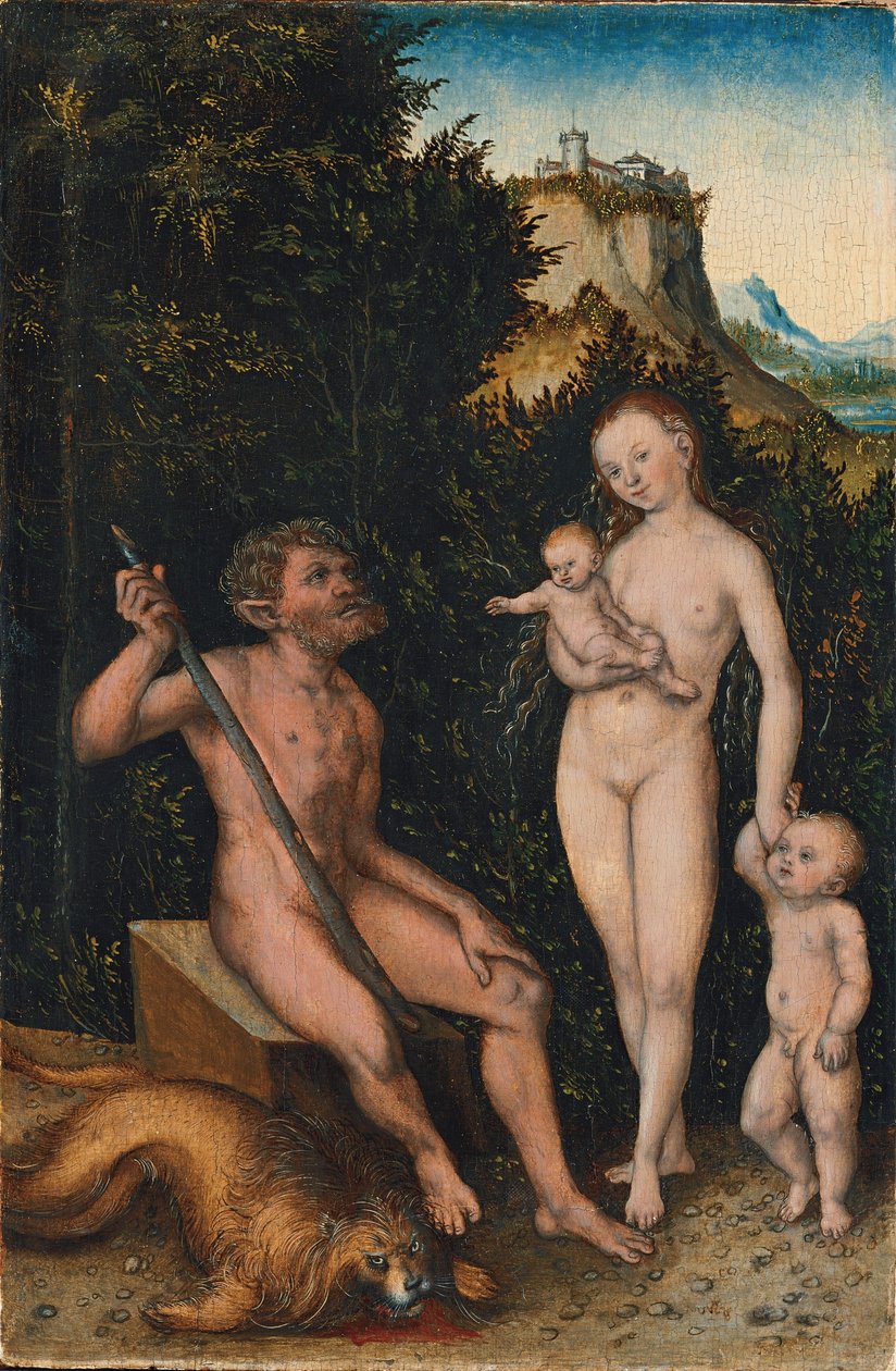 Tysk: Familie der Naturmenschen / Faunenfamilie Familie af vilde mænd / Familie af fauner af Lucas Cranach the Elder
