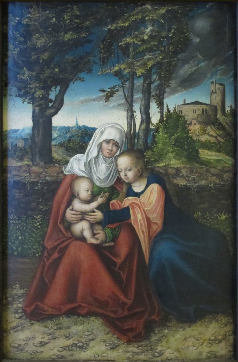 Tysk: Hl. Anna Selbdritt Madonna og barn med Sankt Anna. af Lucas Cranach the Elder
