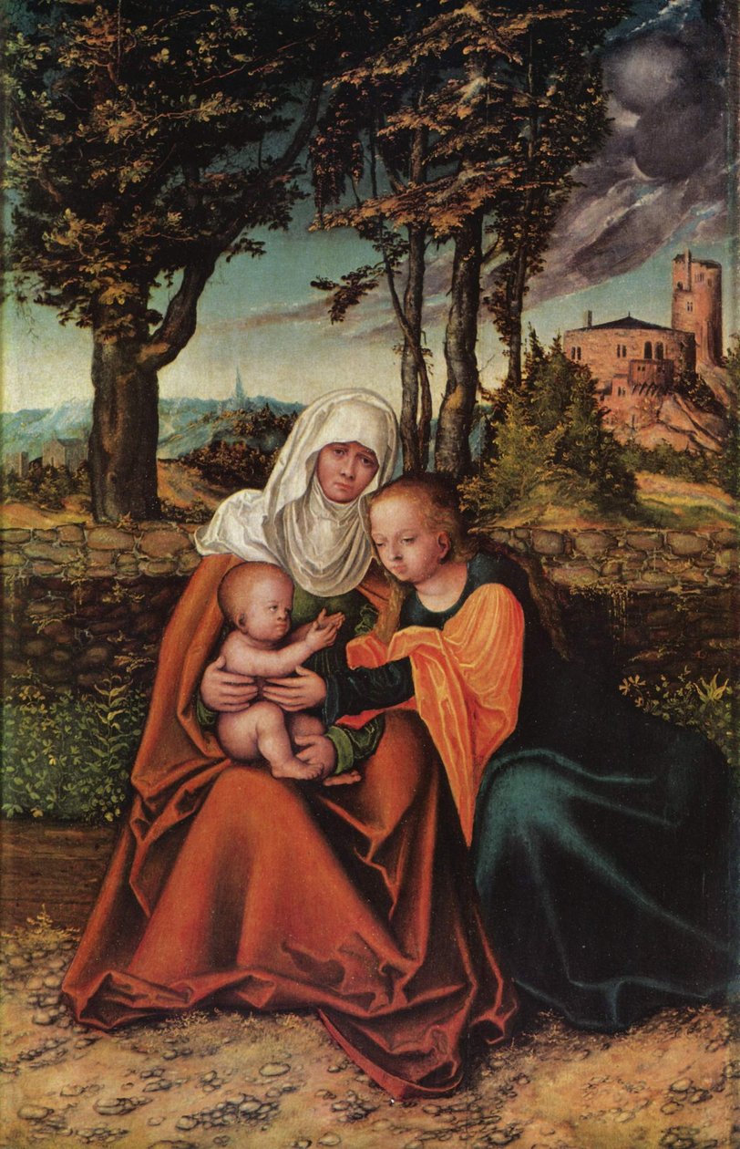 Tysk: Hl. Anna Selbdritt Jomfruen og barnet med Sankt Anna af Lucas Cranach the Elder