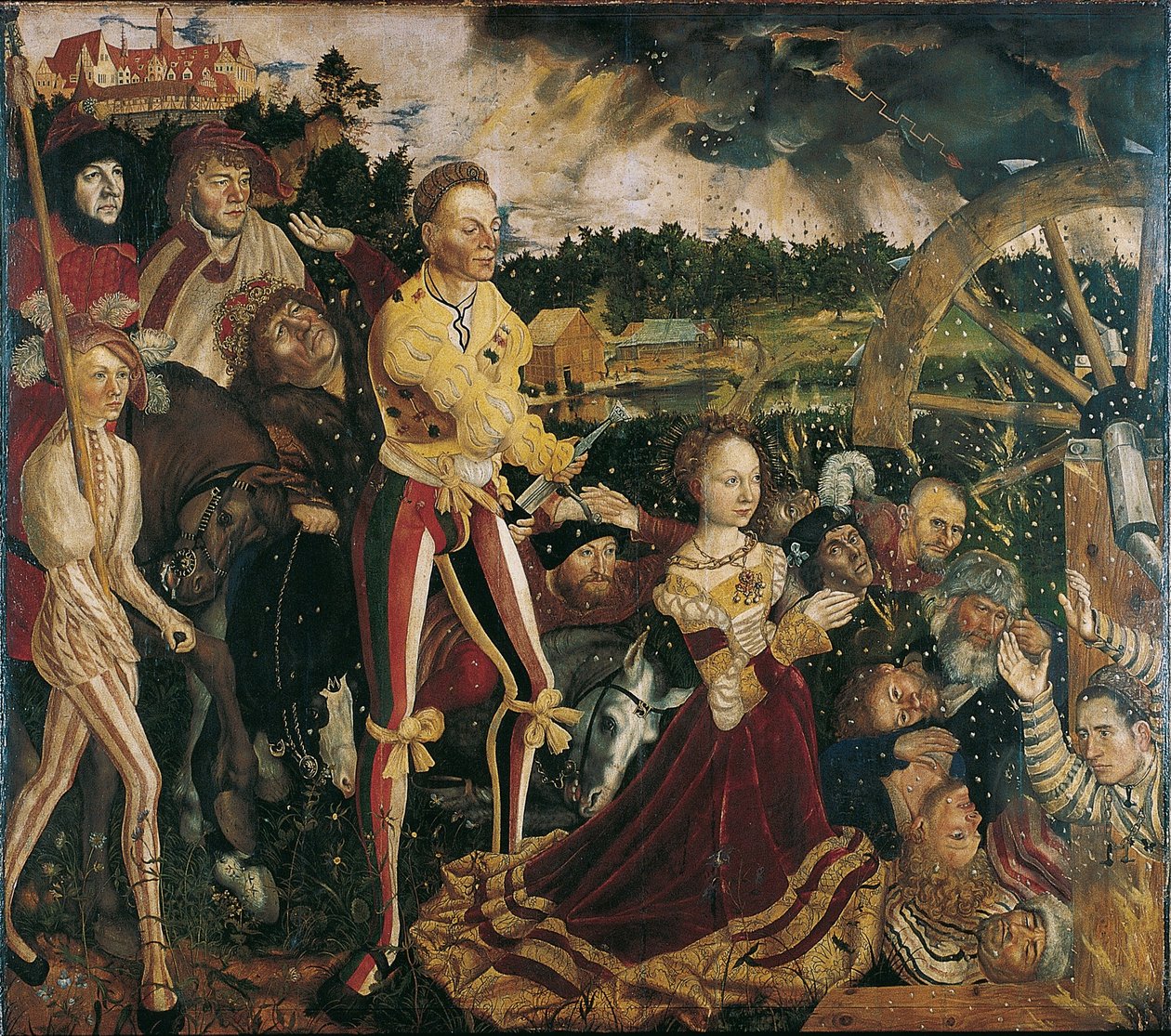Tysk: Katharinenaltar (Mitteltafel) Altertavle med den hellige Katharinas martyrium af Lucas Cranach the Elder