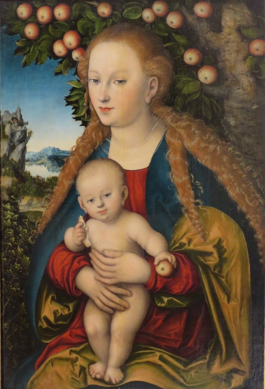 Tysk: Madonna und Kind unter dem Apfelbaum Madonna og barn under æbletræet / The Virgin and Child Under an Apple Tree af Lucas Cranach the Elder