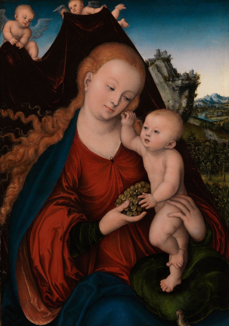 Tysk: Maria mit dem Kind und der Weintraube Madonna og barnet med vindruer af Lucas Cranach the Elder