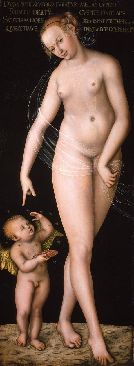 Tysk: Venus und Amor als Honigdieb Venus med Amor, der stjæler honning af Lucas Cranach the Elder