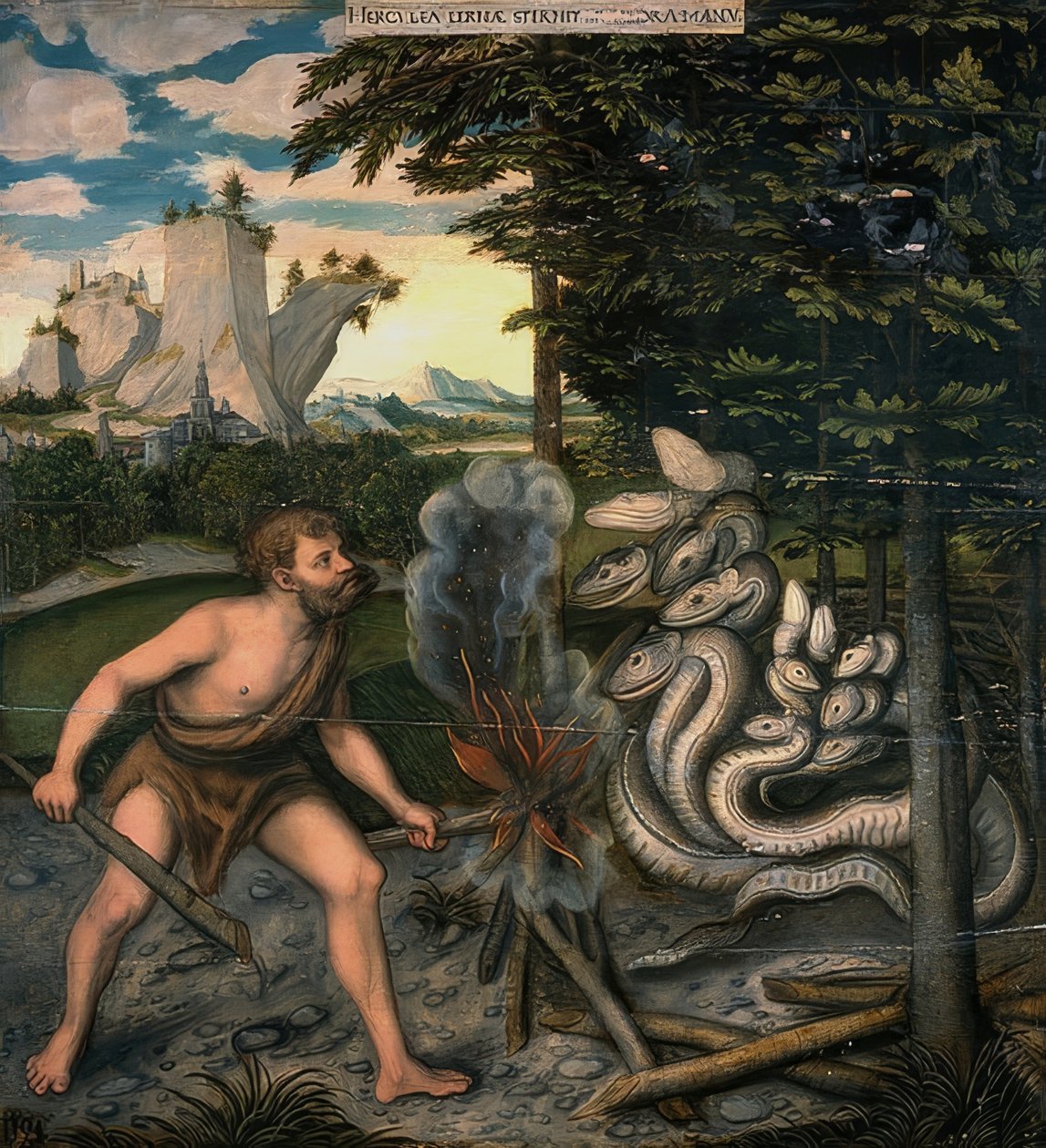 Herkules og den lerneiske slange. Fra serien af ​​Herkules gerninger. Efter 1537 af Lucas Cranach the Elder
