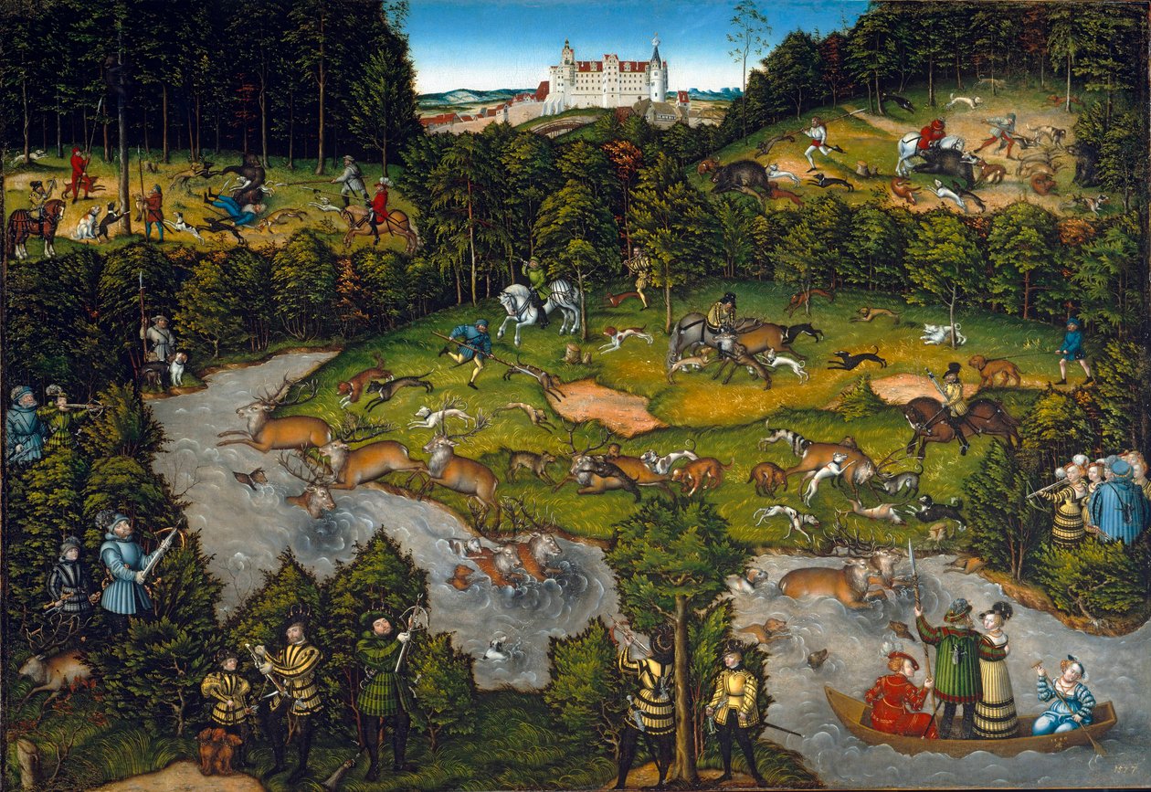 Hofjagt på slottet Hartenfels (Torgau i Sachsen) af Lucas Cranach the Elder