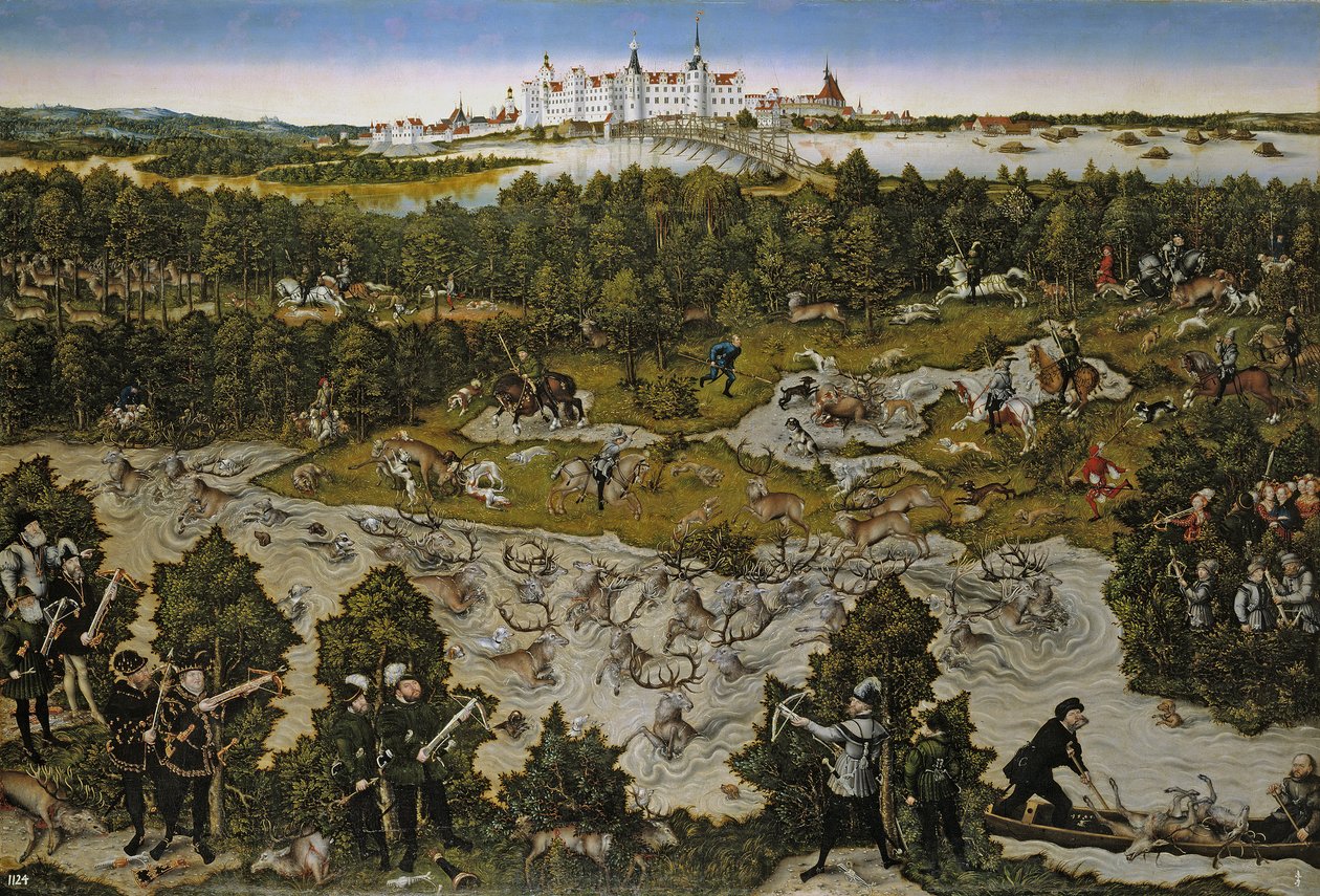 Jagt til ære for kejser Ferdinand I på Torgau Slot af Lucas Cranach the Elder