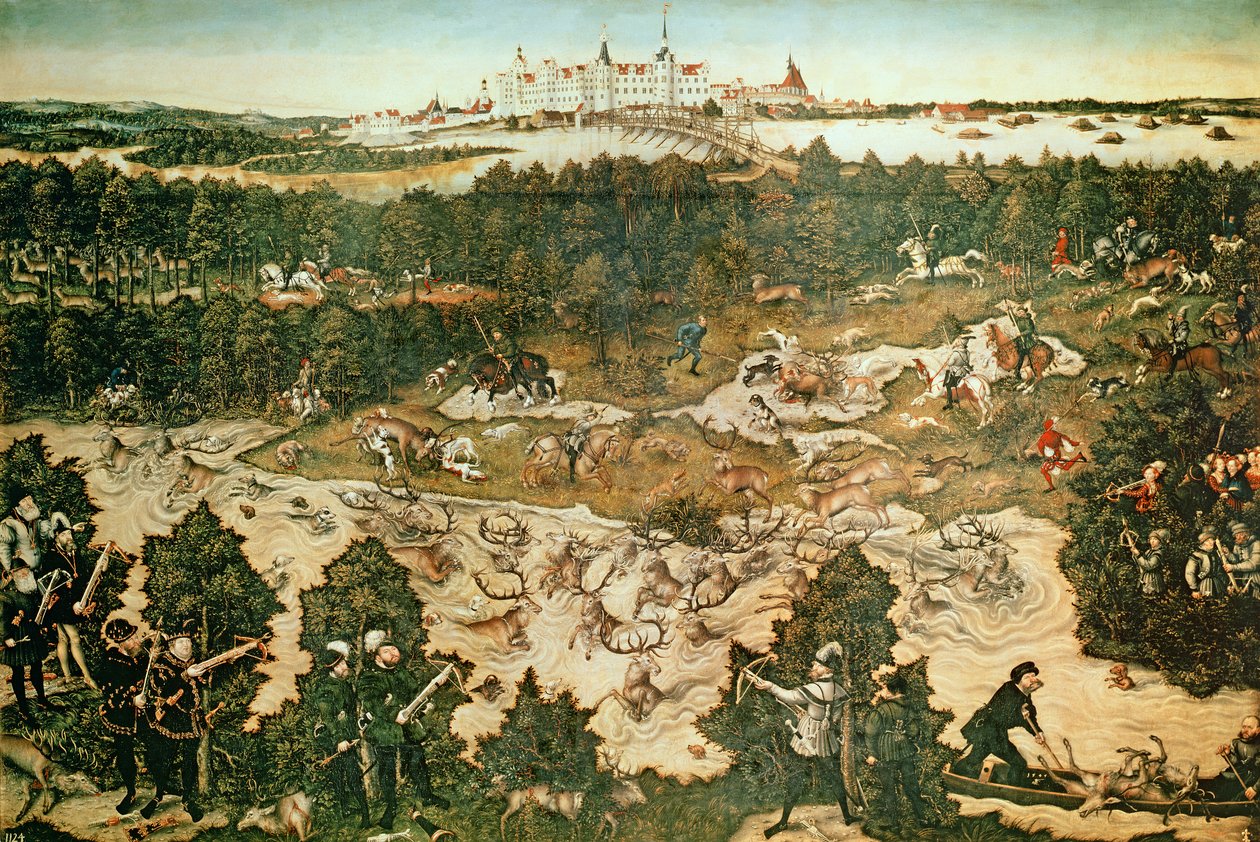 Jagt til ære for kejser Charles V nær Hartenfels Slot, Torgau, 1544 (se også 38682, 72409 og 498129) af Lucas Cranach the Elder