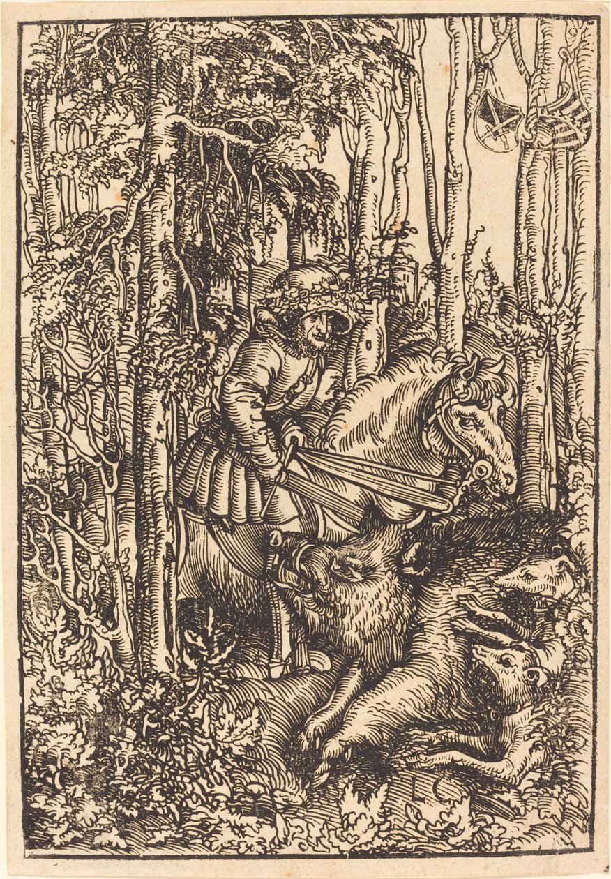 Jæger til hest på jagt efter vildsvin af Lucas Cranach the Elder