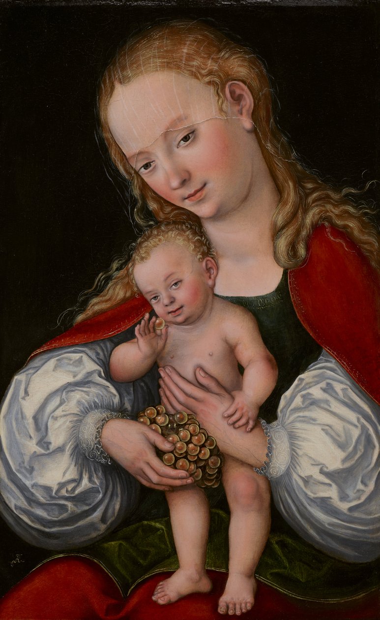 Madonna og barn med vindruer af Lucas Cranach the Elder