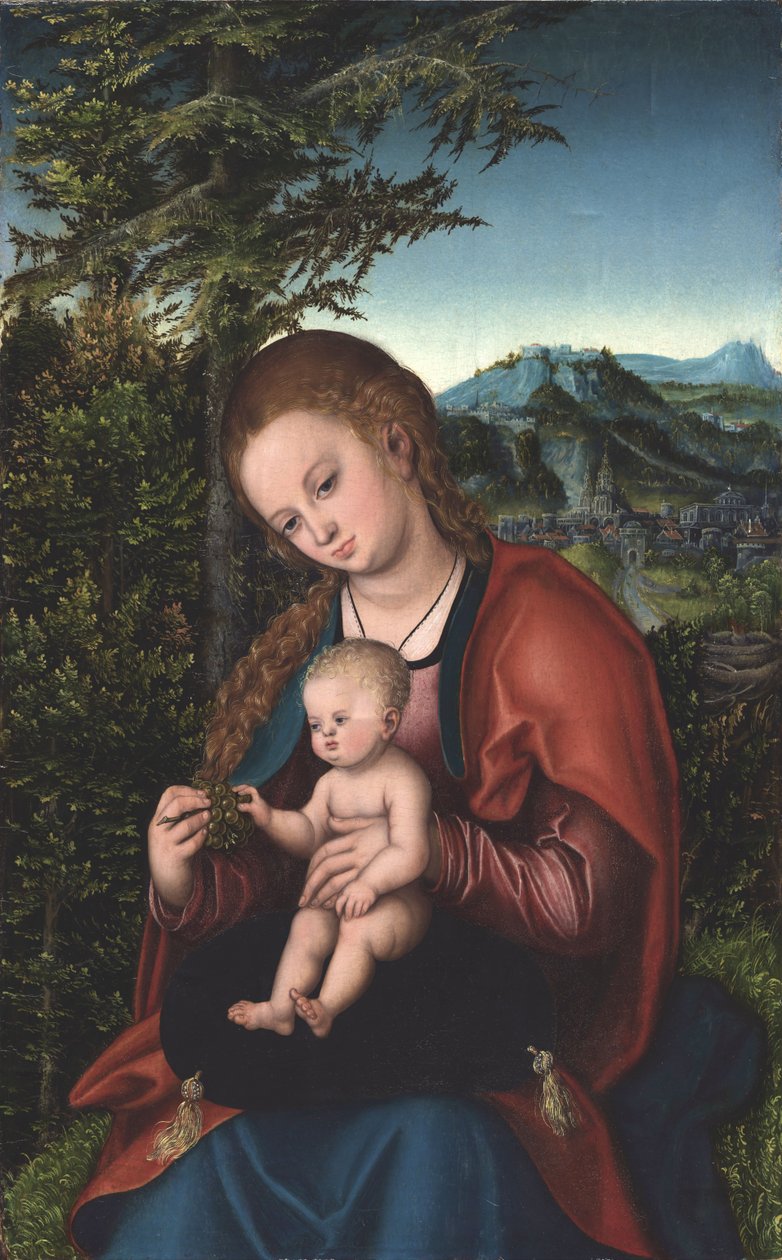Madonna og barn i et landskab