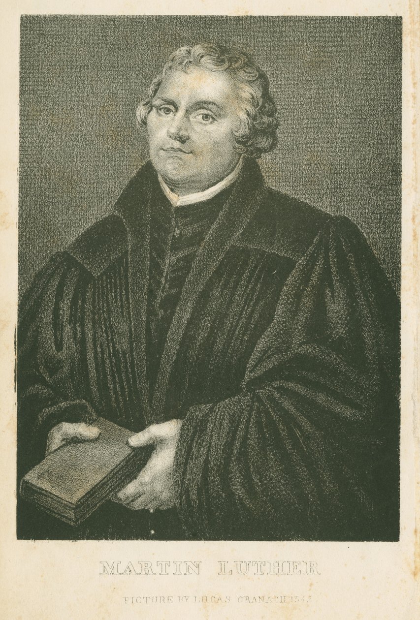 Martin Luther, litografi af James Weber (ca. 1824-86), ca. 1850 af Lucas Cranach the Elder