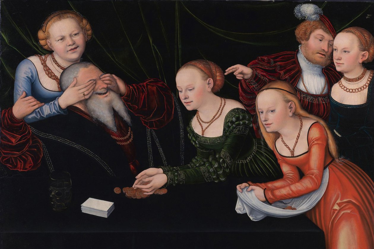 Gammel mand forført af kurtisaner, ca 1537 af Lucas Cranach the Elder