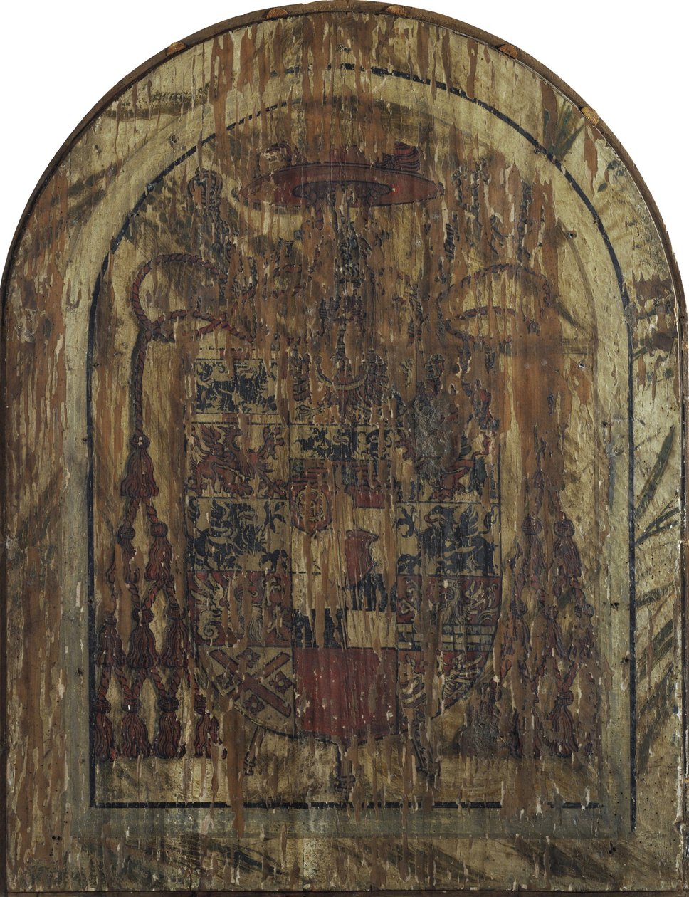 Pfirtscher altertavle: Kristus som Smertensmand, siddende på en sarkofag mellem Jomfru Maria og Johannes [centralt panel]. af Lucas Cranach the Elder